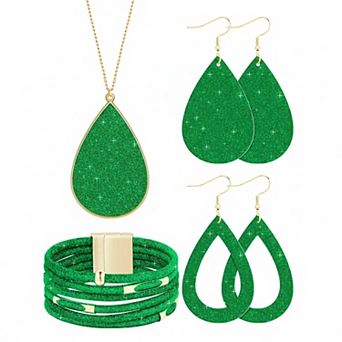 KAUFLY Women's Glitter Jewelry Set Necklace Earrings Multi Layer Bracelet Bridal