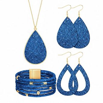 KAUFLY Women's Glitter Jewelry Set Necklace Earrings Multi Layer Bracelet Bridal