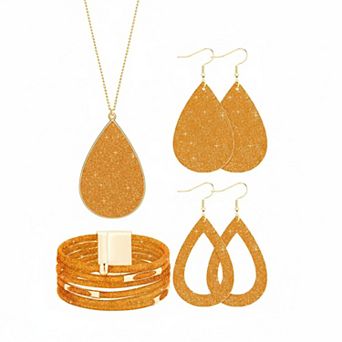 KAUFLY Women's Glitter Jewelry Set Necklace Earrings Multi Layer Bracelet Bridal