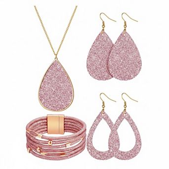 KAUFLY Women's Glitter Jewelry Set Necklace Earrings Multi Layer Bracelet Bridal