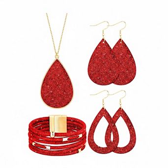 KAUFLY Women's Glitter Jewelry Set Necklace Earrings Multi Layer Bracelet Bridal
