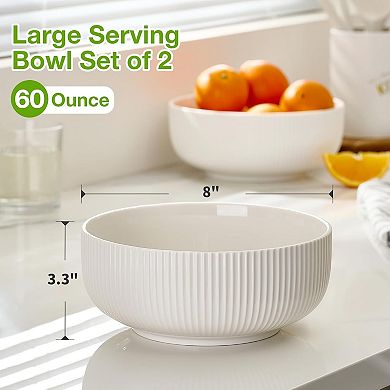 2 Pack Salad Bowl, 8 inch 60 oz Large Serving Bowl Set, Deep Bowl for Kitchen, Ceramic Bowl Set