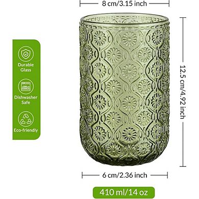 4-Piece Vintage Glass Set Embossed Floral Highball Tumblers for Drinks