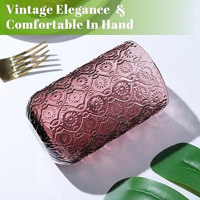 4-Piece Vintage Glass Set Embossed Floral Highball Tumblers for Drinks