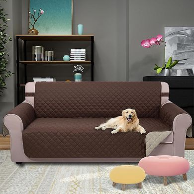 Reversible Sofa Cover Washable Couch Cover for Dogs Friendly with Elastic Straps Water Repellent
