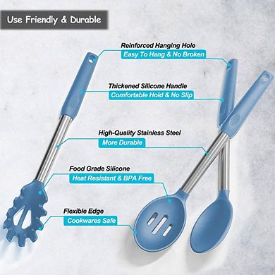 5-Pc Silicone Spatula & Spoon Set Heat Resistant, Nonstick, Stainless Handle