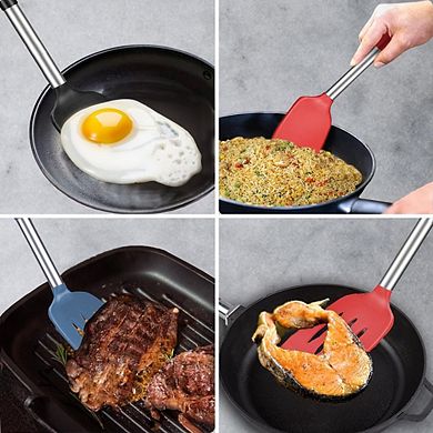 5-Pc Silicone Spatula & Spoon Set Heat Resistant, Nonstick, Stainless Handle