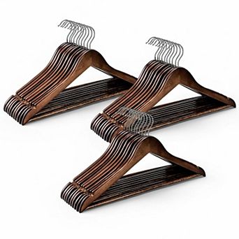 KAUFLY Wooden Coat Hangers 360° Swivel Hook Non-Slip Pant Bar Heavy Duty