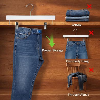 KAUFLY Solid Lotus Wood Pants Skirt Hangers 2 Adjustable Clips Anti-Rust 360
