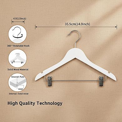 KAUFLY Solid Lotus Wood Pants Skirt Hangers 2 Adjustable Clips Anti-Rust 360
