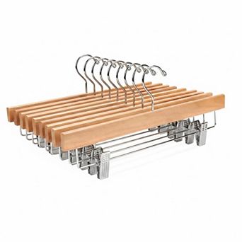 KAUFLY Solid Lotus Wood Pants Skirt Hangers 2 Adjustable Clips Anti-Rust 360