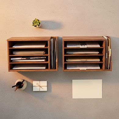 KAUFLY Mail Sorter Literature Organizer Adjustable Shelves Wood File Holders Desktop