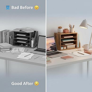 KAUFLY Mail Sorter Literature Organizer Adjustable Shelves Wood File Holders Desktop