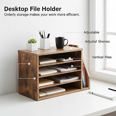 KAUFLY Mail Sorter Literature Organizer Adjustable Shelves Wood File Holders Desktop