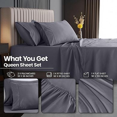 Queen Size Deep Pocket Sheet Set Fits Mattresses Up to 21 inches Cooling, Soft & Breathable