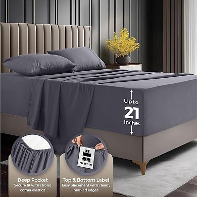 Queen Size Deep Pocket Sheet Set Fits Mattresses Up to 21 inches Cooling, Soft & Breathable