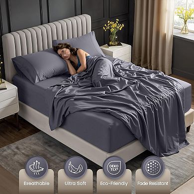 Queen Size Deep Pocket Sheet Set Fits Mattresses Up to 21 inches Cooling, Soft & Breathable