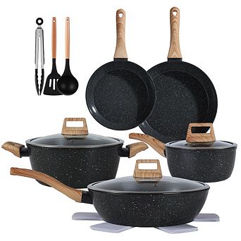 MOEPLSYCeramic Nonstick Cookware Set 15 pc Black Pots