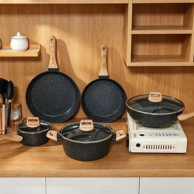 MOEPLSYCeramic Nonstick Cookware Set 15-Piece Black Pots