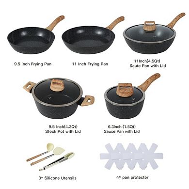 MOEPLSYCeramic Nonstick Cookware Set 15-Piece Black Pots