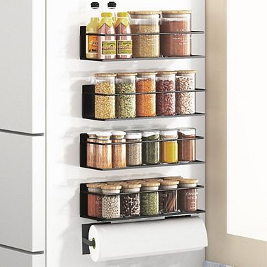 Magnetic Refrigerator Spice Rack Organizer 4 Pack with Magnetic Paper Towel Holder