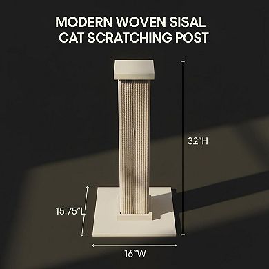 KAUFLY 32" Cat Scratching Post, 16x16 Sturdy Base, Woven Sisal, Easy Assembly