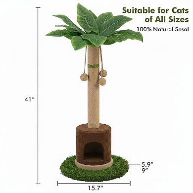 KAUFLY 35"Cat Tree Tower with Mouse Hole,Wooden Balls & Sisal Posts for Indoor Cats