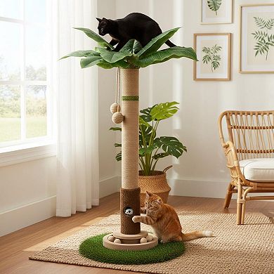 KAUFLY 35"Cat Tree Tower with Mouse Hole,Wooden Balls & Sisal Posts for Indoor Cats