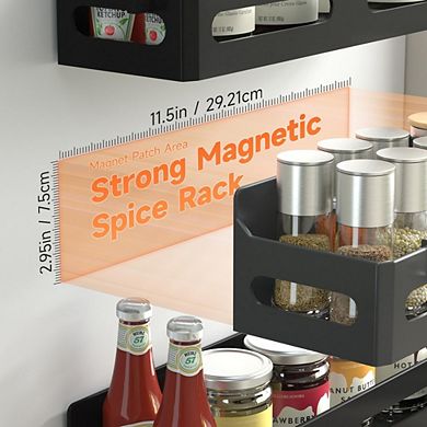 4-Pack Magnetic Fridge Shelf Organizer with 4 Hooks, Strong Magnetic Spice Rack for Kitchen
