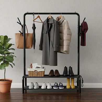 KAUFLY 52-inch Freestanding Closet Rack with Storage Shelves Coat Hooks