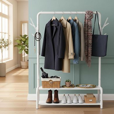 KAUFLY 52-inch Freestanding Closet Rack with Storage Shelves Coat Hooks