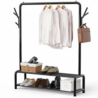 KAUFLY 52-inch Freestanding Closet Rack with Storage Shelves Coat Hooks