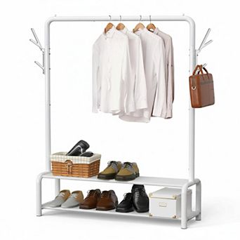 KAUFLY 52-inch Freestanding Closet Rack with Storage Shelves Coat Hooks