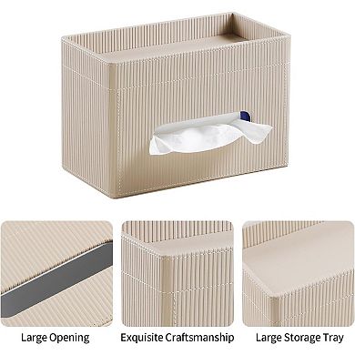 Rectangle Tissue Box Cover with Storage Tray PU Leather