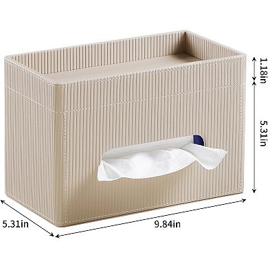 Rectangle Tissue Box Cover with Storage Tray PU Leather