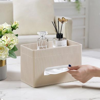 Rectangle Tissue Box Cover with Storage Tray PU Leather