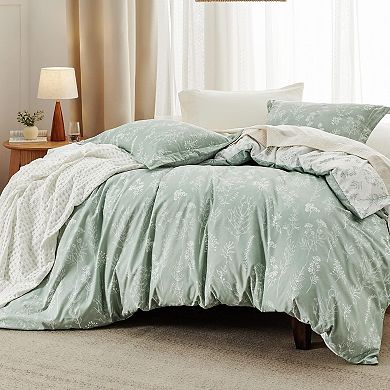 Queen Comforter Set - 3 Pieces Cute Floral Bedding, 1 Soft Reversible Botanical Flowers Comforter
