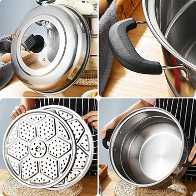 3-Tier Stainless Steel Steamer Pot with Lid for Vegetables & Dumplings