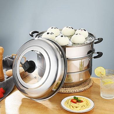 3-Tier Stainless Steel Steamer Pot with Lid for Vegetables & Dumplings