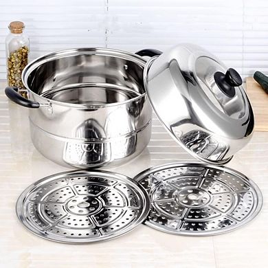 3-Tier Stainless Steel Steamer Pot with Lid for Vegetables & Dumplings
