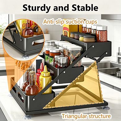 3-Tier Foldable Spice Rack Organizer, Iron Construction for Countertop & Cabinet Storage, Black