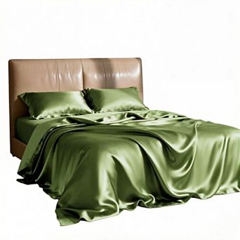Satin Queen Bed Sheet Set - 4 pc Sage, Silky Soft, Deep Pocket, Luxury Feel