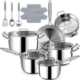 MOEPLSYPremium 20 pc stainless steel cookware set with 3-ply frying , induction compatible