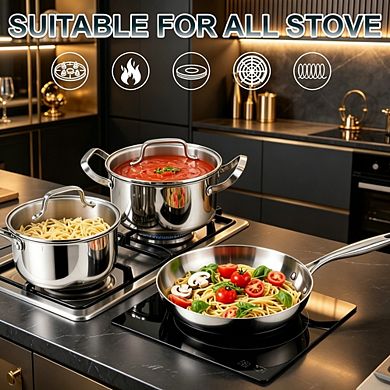MOEPLSYPremium 20-piece stainless steel cookware set with 3-ply frying , induction compatible