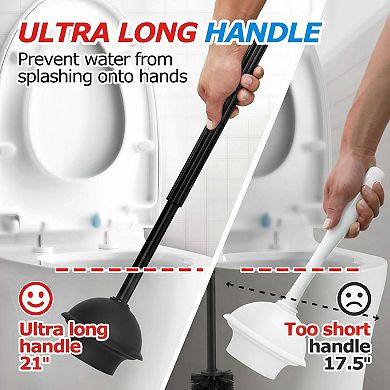 KAUFLY 3pack 2-in-1 Toilet Brush & Plunger Set 21inch Handle Bathroom Cleaning
