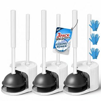 KAUFLY 3pack 2-in-1 Toilet Brush & Plunger Set 21inch Handle Bathroom Cleaning