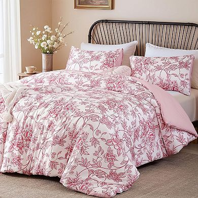 Queen Size Comforter Set Pink Comforter Floral Peony Pattern Bedding Sets 3 Piece Flowers Soft