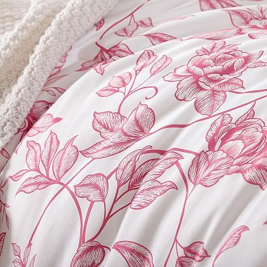 Queen Size Comforter Set Pink Comforter Floral Peony Pattern Bedding Sets 3 Piece Flowers Soft