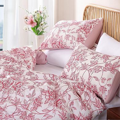 Queen Size Comforter Set Pink Comforter Floral Peony Pattern Bedding Sets 3 Piece Flowers Soft