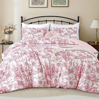 Queen Size Comforter Set Pink Comforter Floral Peony Pattern Bedding Sets 3 Piece Flowers Soft